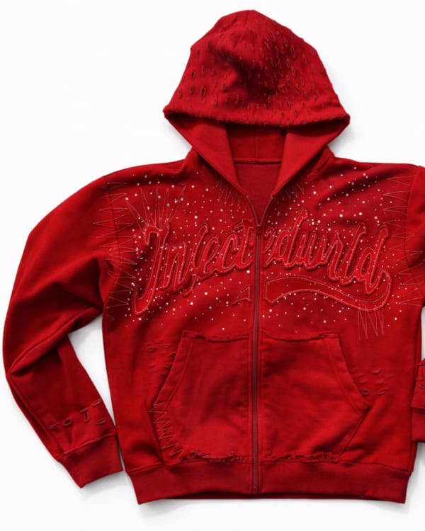Inferno Red Studded Zip Hoodie
