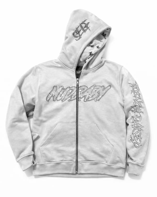 Luxury Rhinestone Grey Zip Hoodie