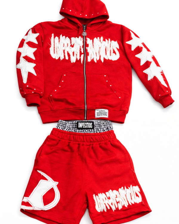 Unpredictous Red Star Hoodie Shorts Set