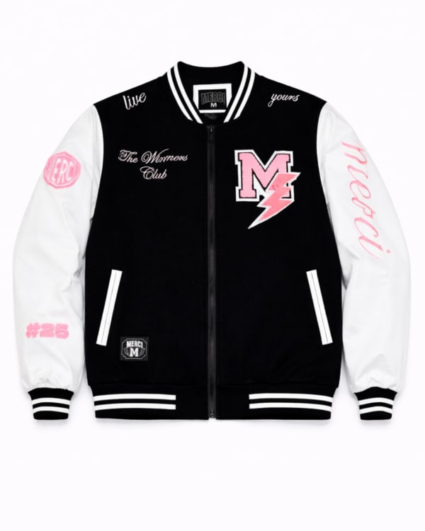 Varsity Jacket Black White Pink Graphic