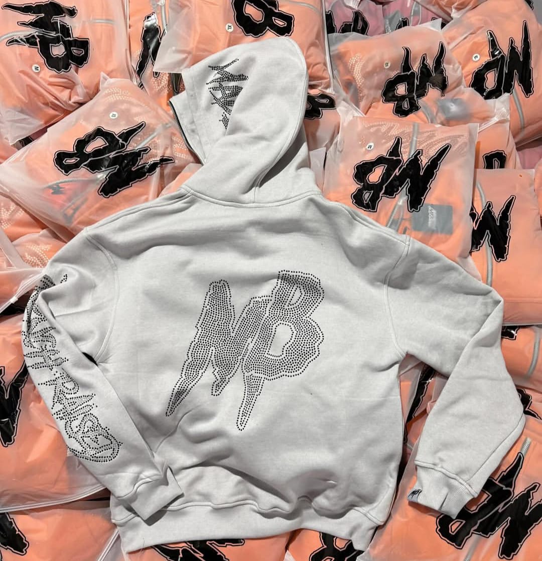 Grey streetwear hoodie with embroidered logo