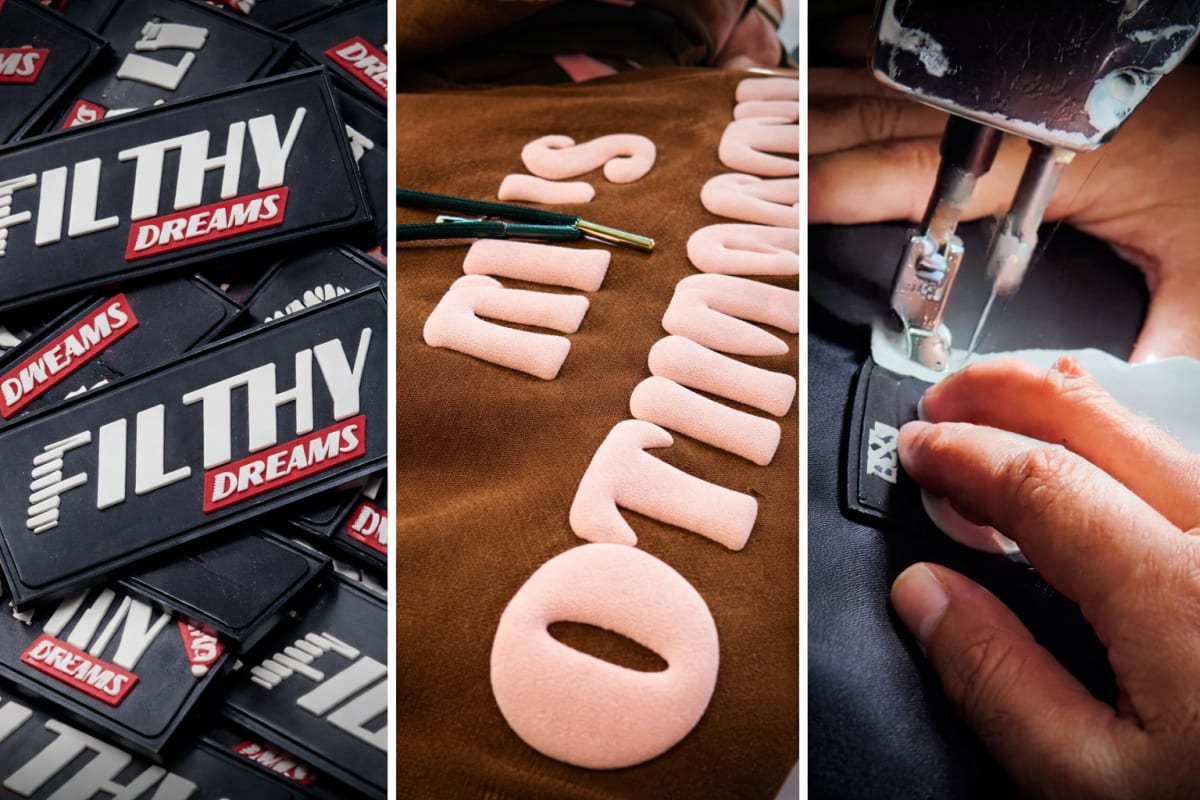Custom patches, 3D lettering and hand finishing on garments
