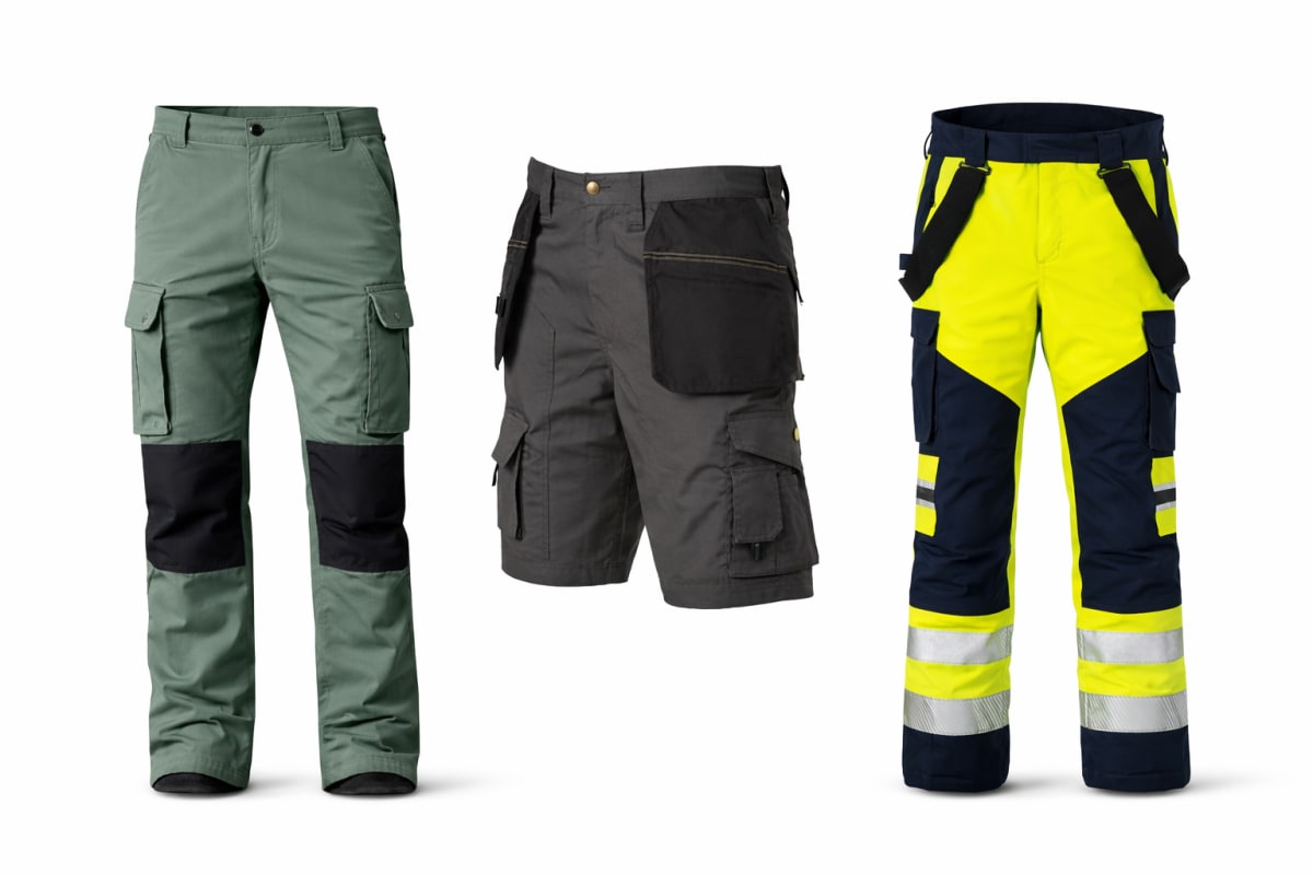 Cargo work trousers, work shorts and high-visibility trousers