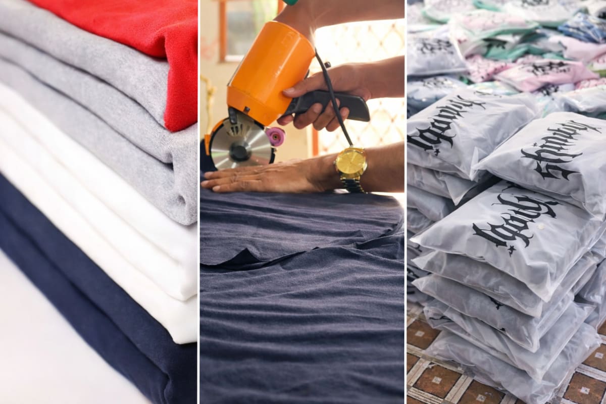 Folded fabric, a cutting machine and packed printed garments