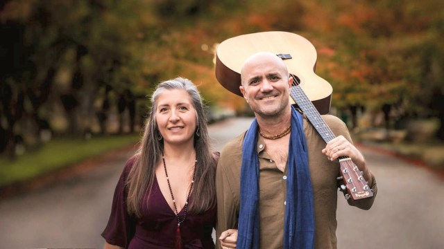 Rob and Melissa — Couple with acoustic guitar outdoor portrait