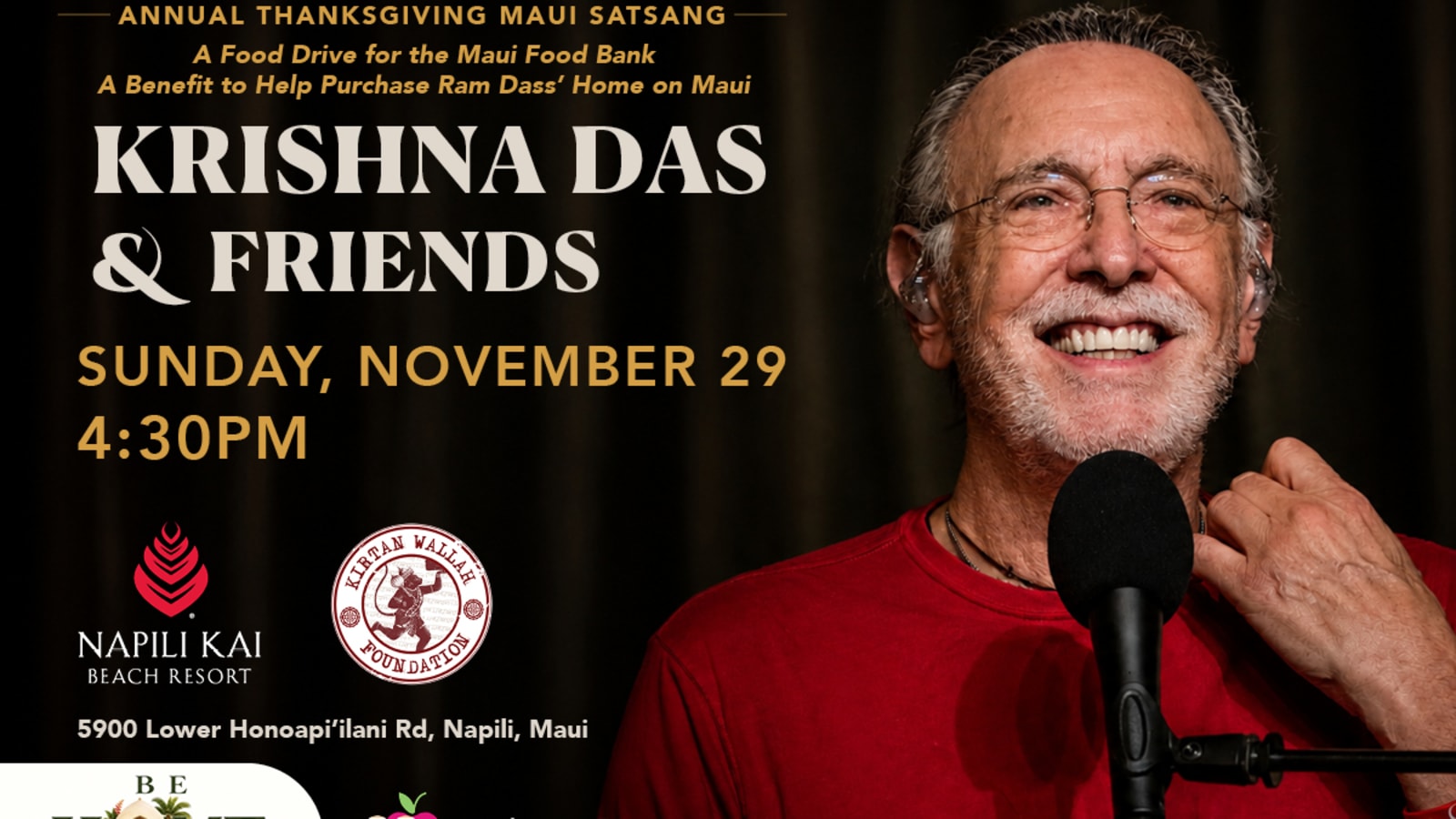 Maui, HI: Krishna Das & Friends Thanksgiving Sunday Maui Satsang / Kirtan 2026