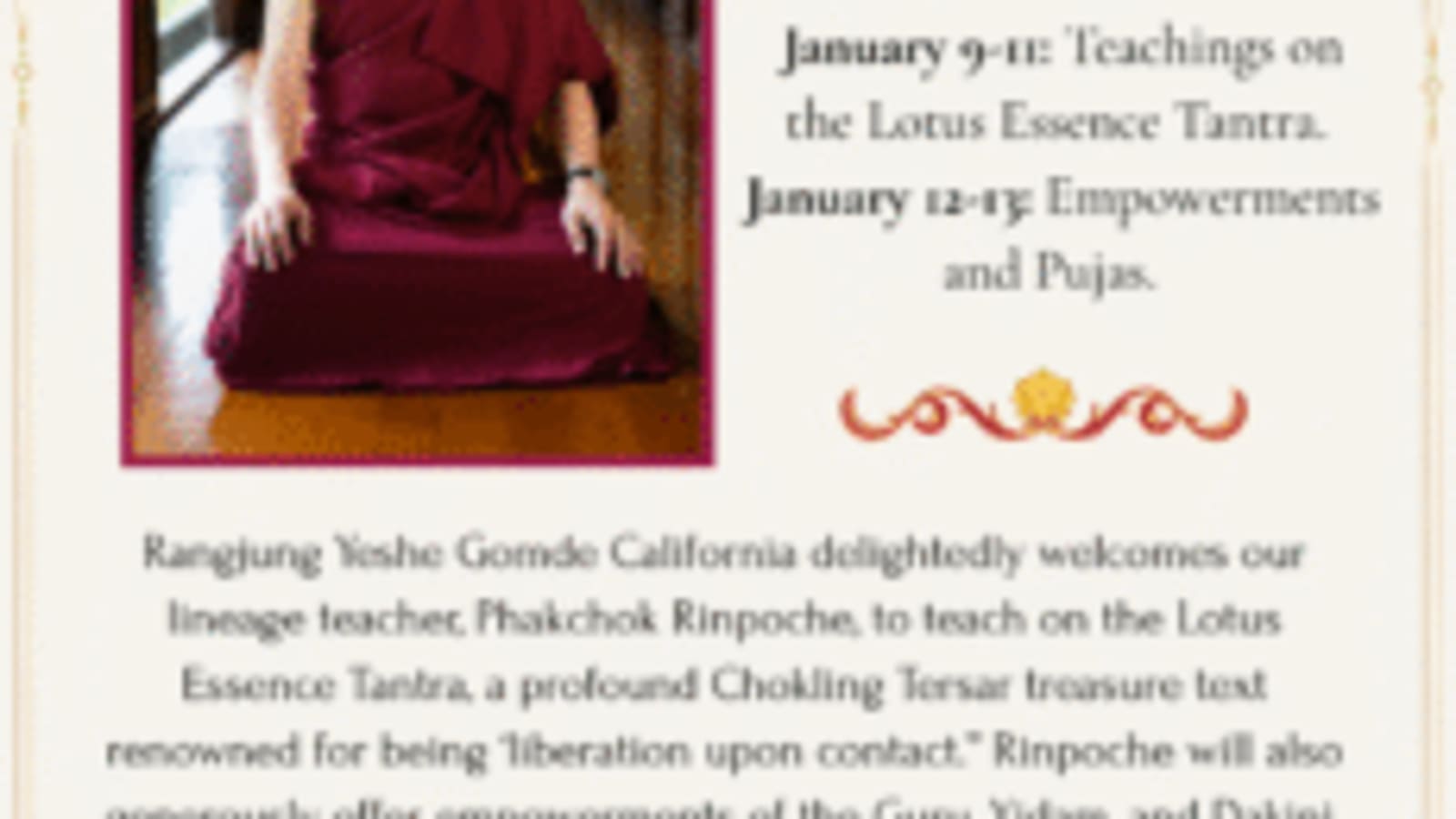 Phakchok Rinpoche: Lotus Essence Tantra – Winter Seminar