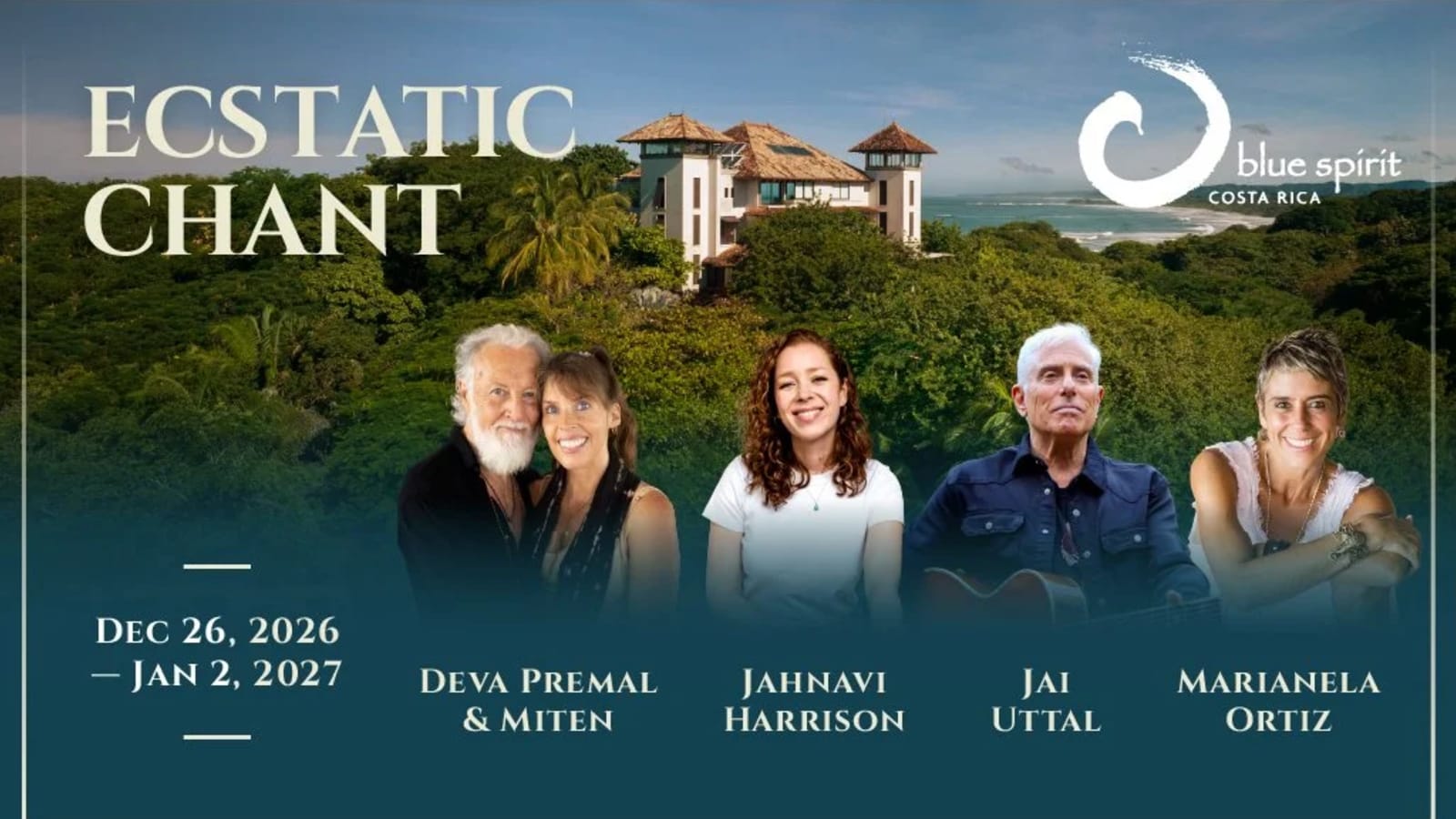 Costa Rica-New Year’s Ecstatic Chant with Jai Uttal, Deva Premal & Miten, Jahnavi Harrison, and Marianela Ortiz @ Blue Spirit