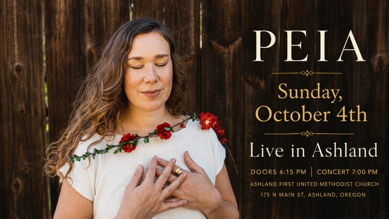 Peia Live in Ashland ~ Sun, Oct 4th ~ Oregon