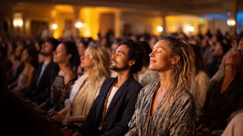 Meditation audience at golden hour