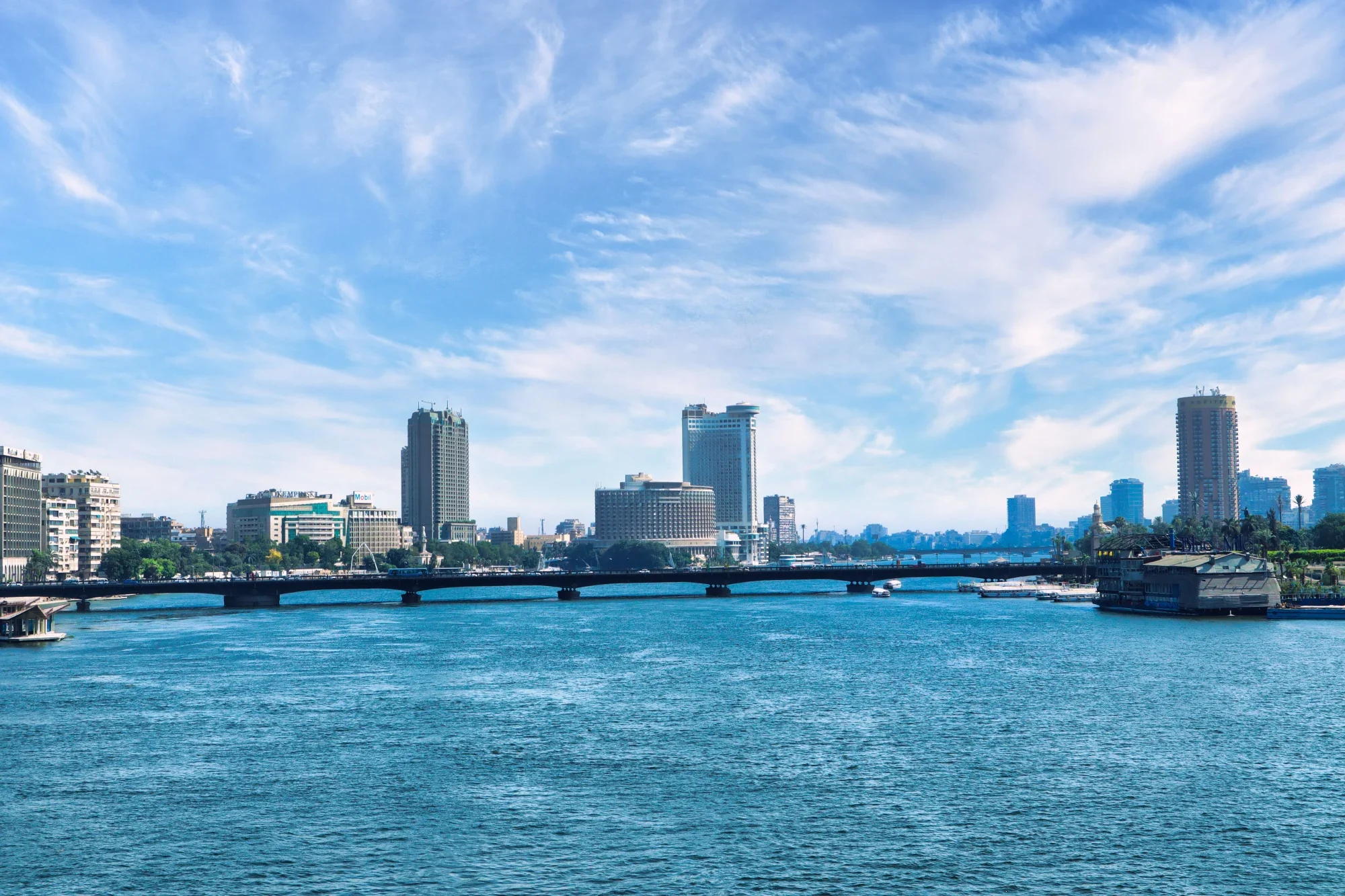 image shows nile river and Cairo apartments Buildings