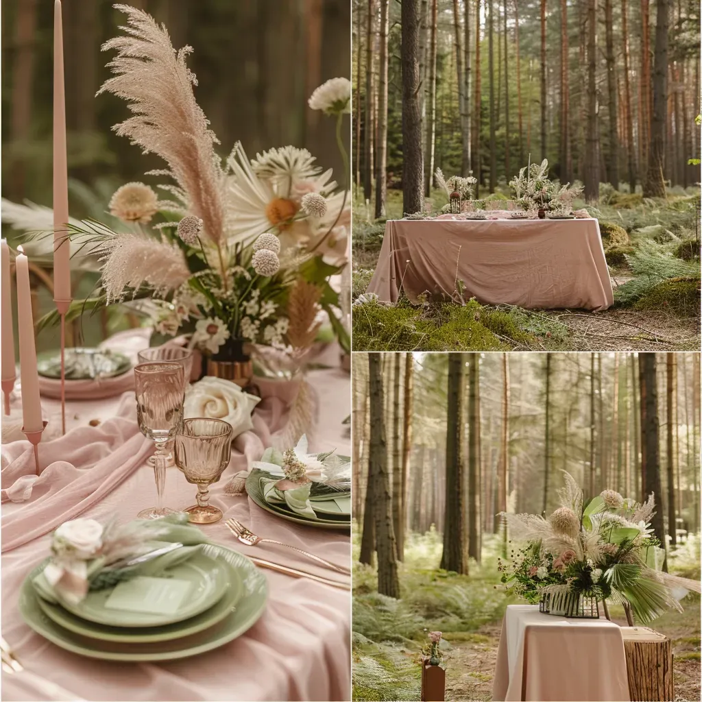 picnic-table-scenes-collage-blush-pink-sage-forest-decor.webp