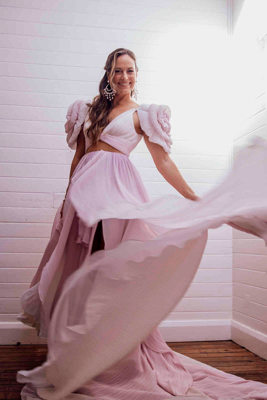 bride_full_length_pink_two_piece_dress_ruffle_sleeves_8e19c1b816