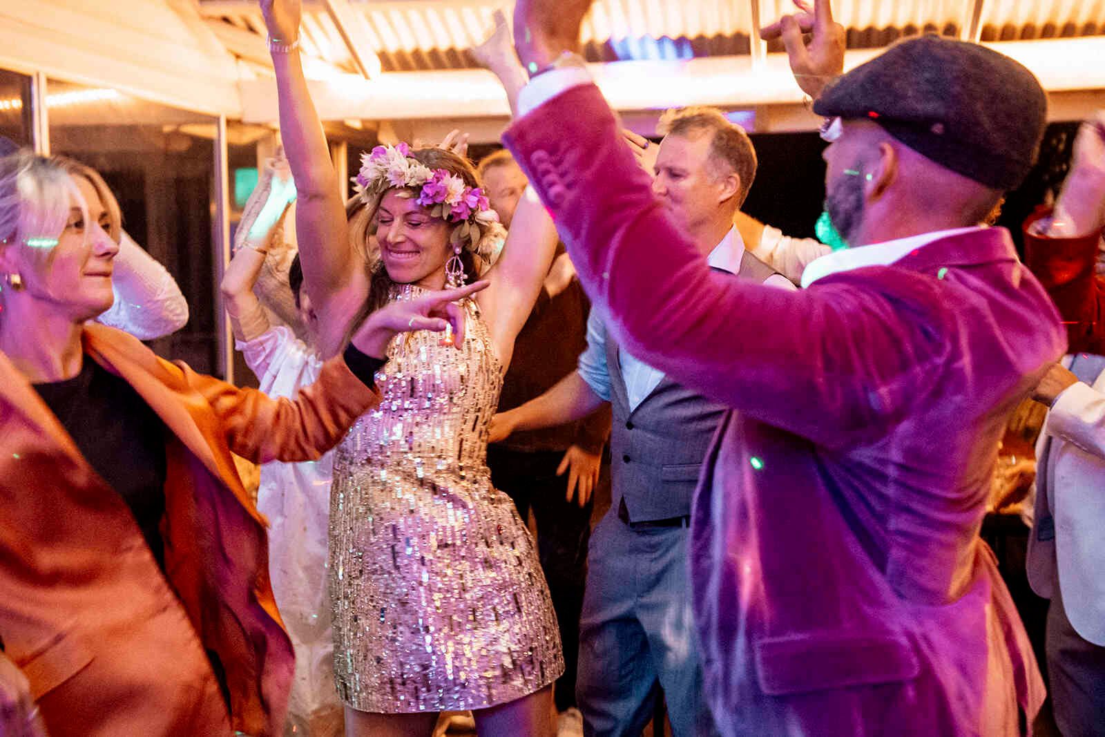 reception_party_dancing_bride_sequin_mini_dress_flower_crown_922425d2ba