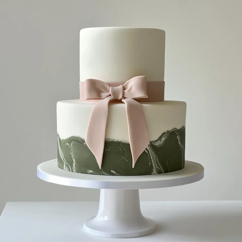minimalist-sage-green-marble-wedding-cake-with-bow.webp