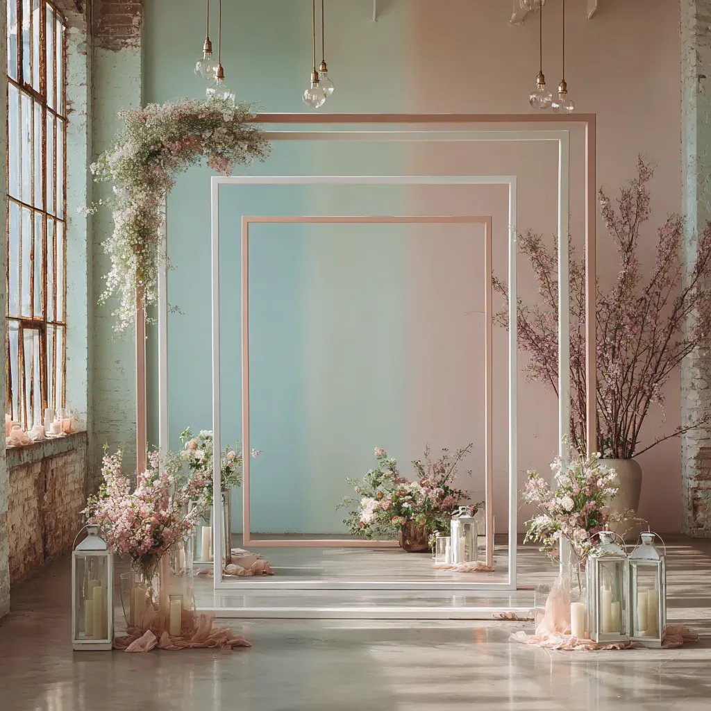 minimalist-layered-wedding-backdrop-frames-dusty-pink-blue.webp