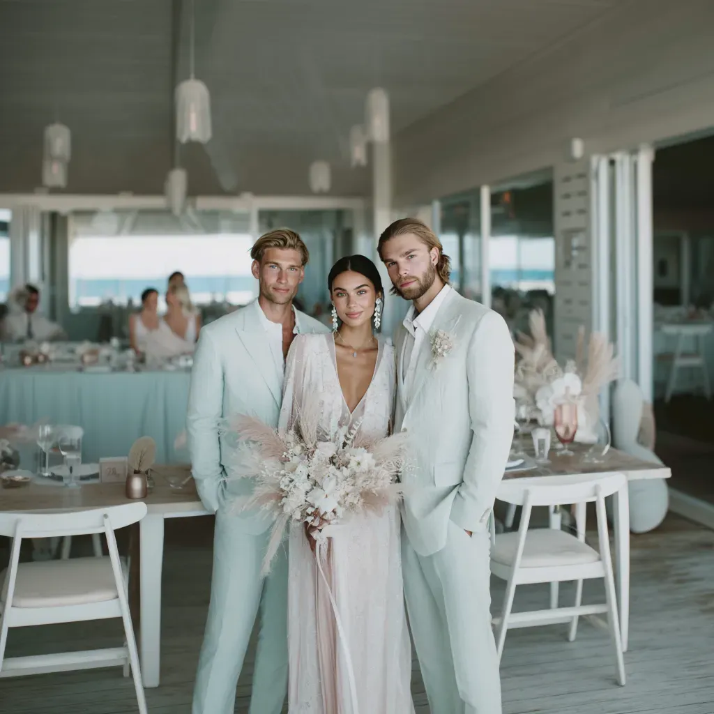 bride-with-groomsmen-dusty-blue-suits-beach-resort.webp