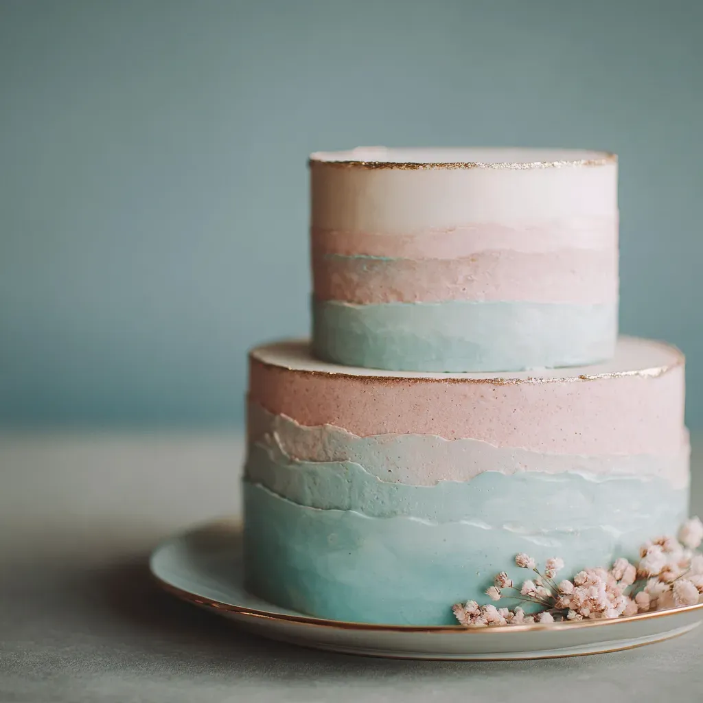 minimalist-two-tier-wedding-cake-dusty-pink-blue-gold-rim.webp