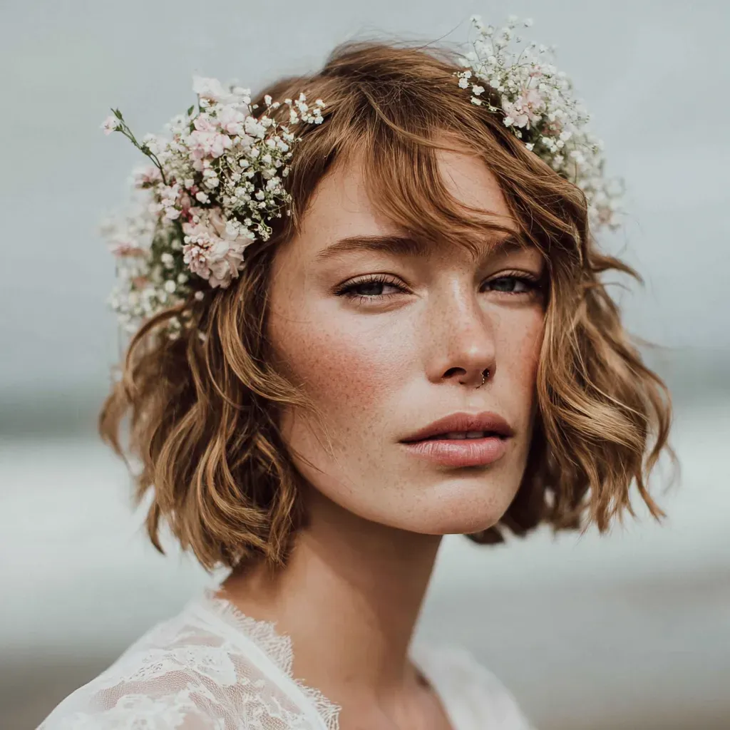 short-wavy-brunette-bridal-hair-babys-breath-floral-wreath.webp