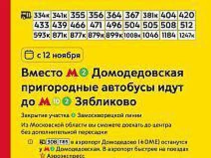 С 12 ноября изменится схема движения маршрутов, следующих до Москвы из Домодедово.