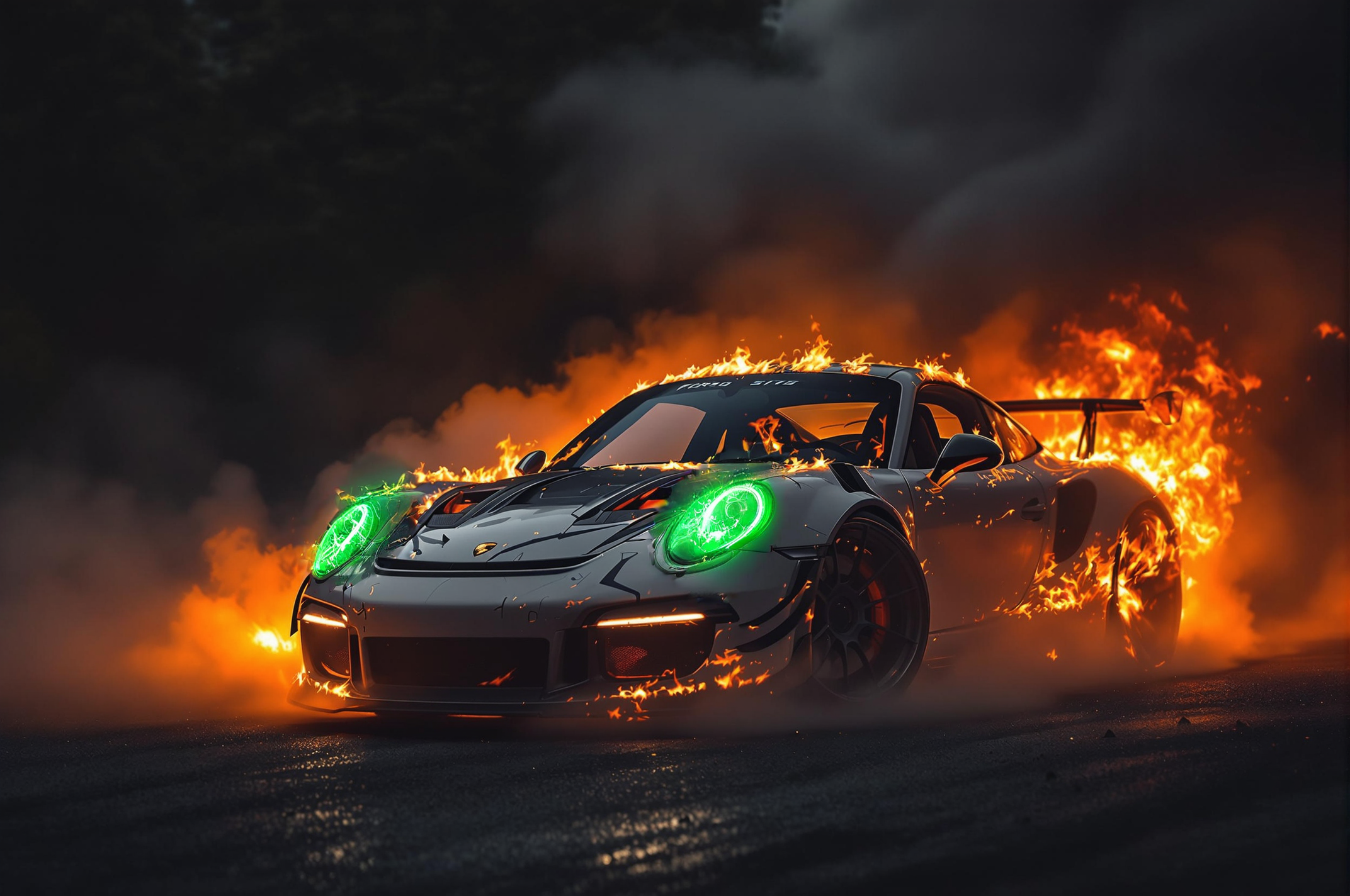 Porsche 911 on fire