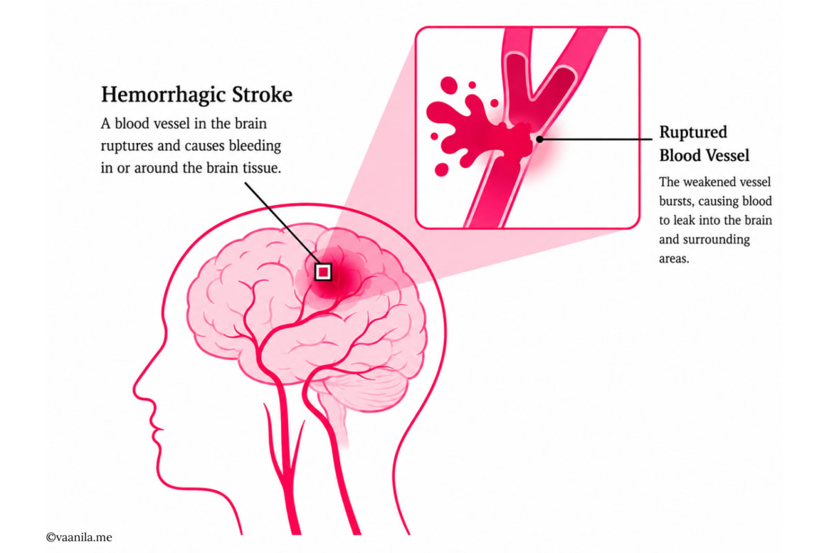 Illustration of an Hemorrhagic stroke.