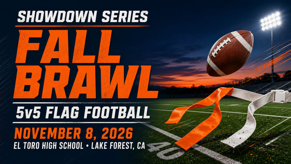 Showdown Series Fall Brawl 5v5 Flag Football Tournament graphic for November 8, 2026, at El Toro High School.