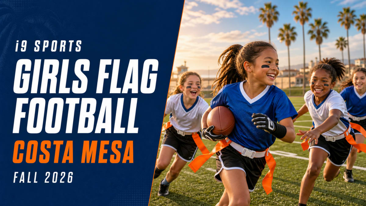 i9 Sports Girls Flag Football youth league graphic for Costa Mesa Fall 2026