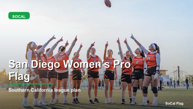 Women's football team celebration representing San Diego's role in a Southern California pro flag football league plan