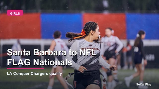 Young woman playing flag football representing Santa Barbara girls helping LA Conquer Chargers reach nationals
