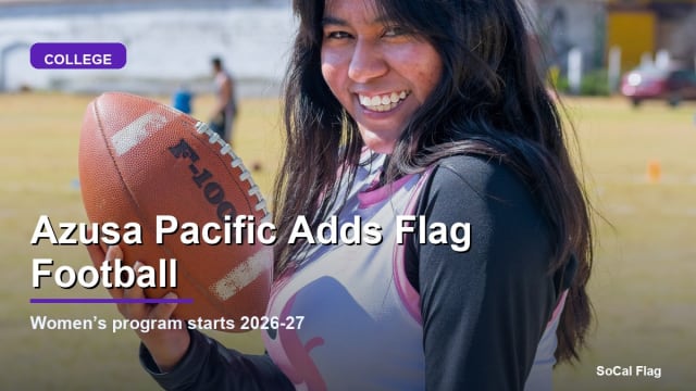 Young woman holding a football representing Azusa Pacific adding women's flag football