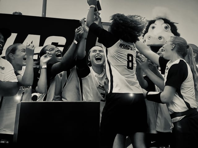 LA Conquer girls high school flag football players celebrate after winning the NFL FLAG championship as the Los Angeles Seahawks.
