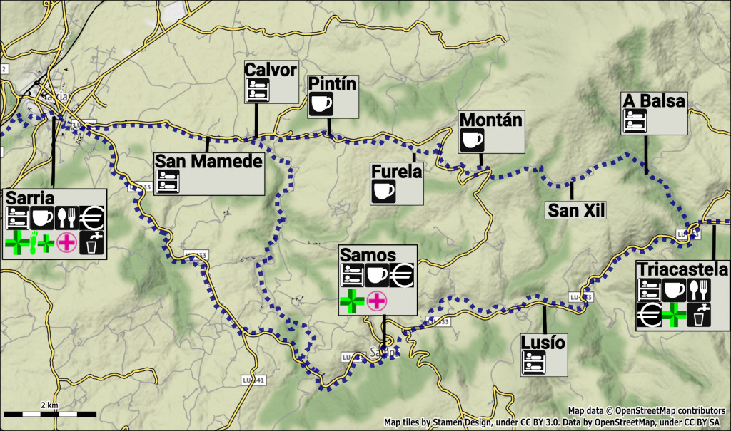 Triacastela to Sarria via Samos Map