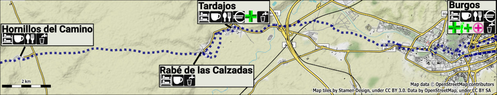 Burgos to Hornillos del Camino Map