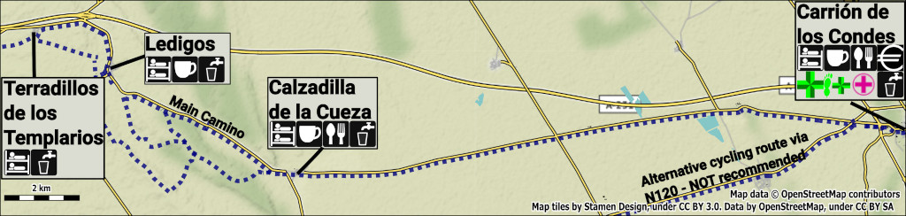 Carrión de los Condes to Terradillos de los Templarios Map