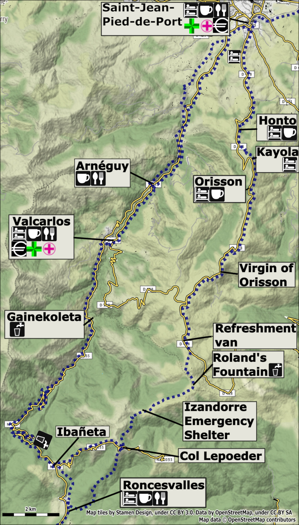 Saint-Jean-Pied-de-Port to Roncesvalles via Valcarlos Map