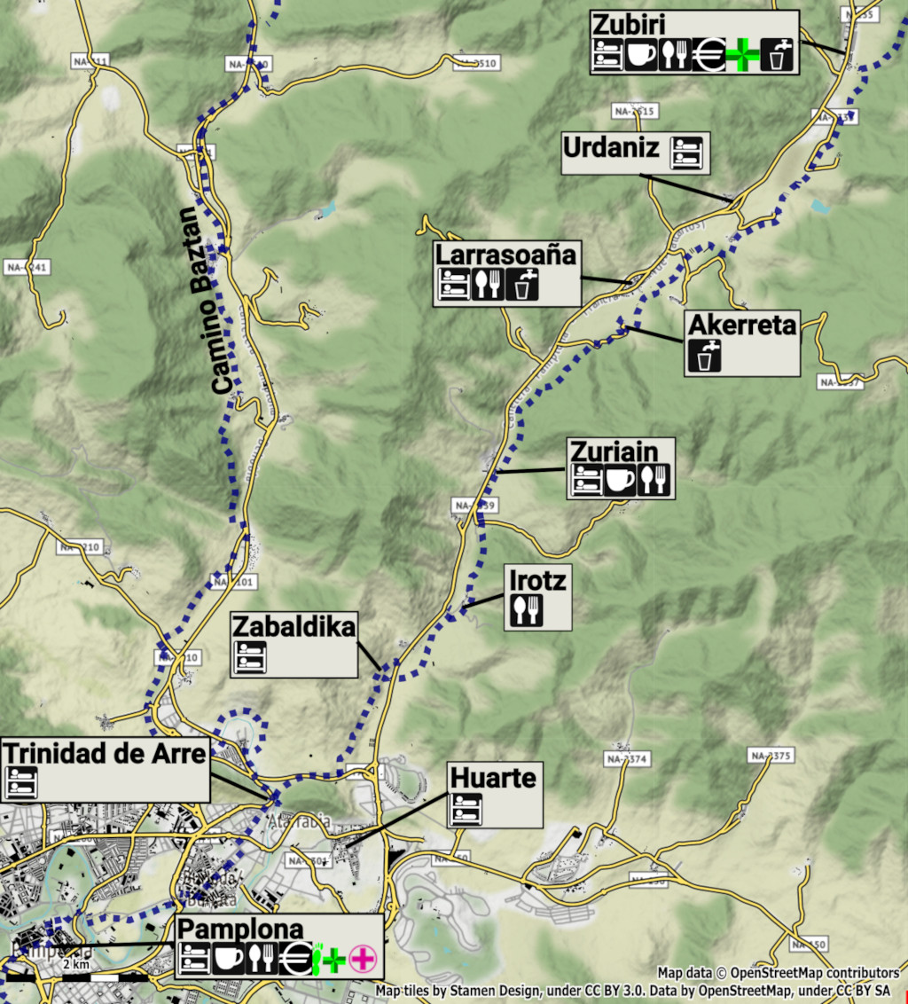 Zubiri to Pamplona Map