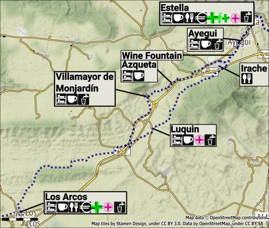 Estella to Los Arcos via Monjardín Map