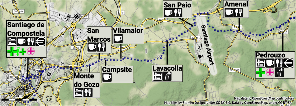Pedrouzo to Santiago de Compostela Map