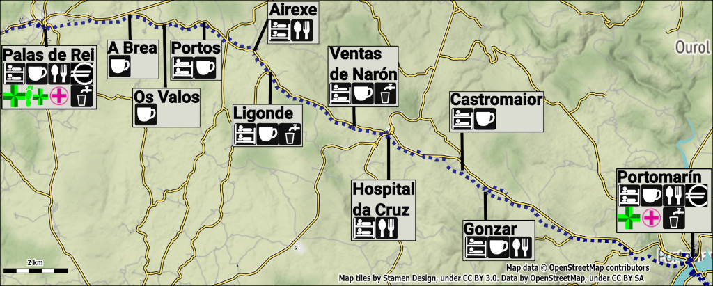 Portomarín to Palas de Rei Map