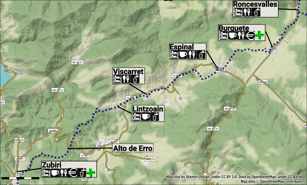 Roncesvalles to Zubiri Map