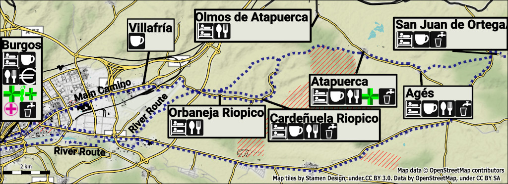 San Juan de Ortega to Burgos (River Option) Map