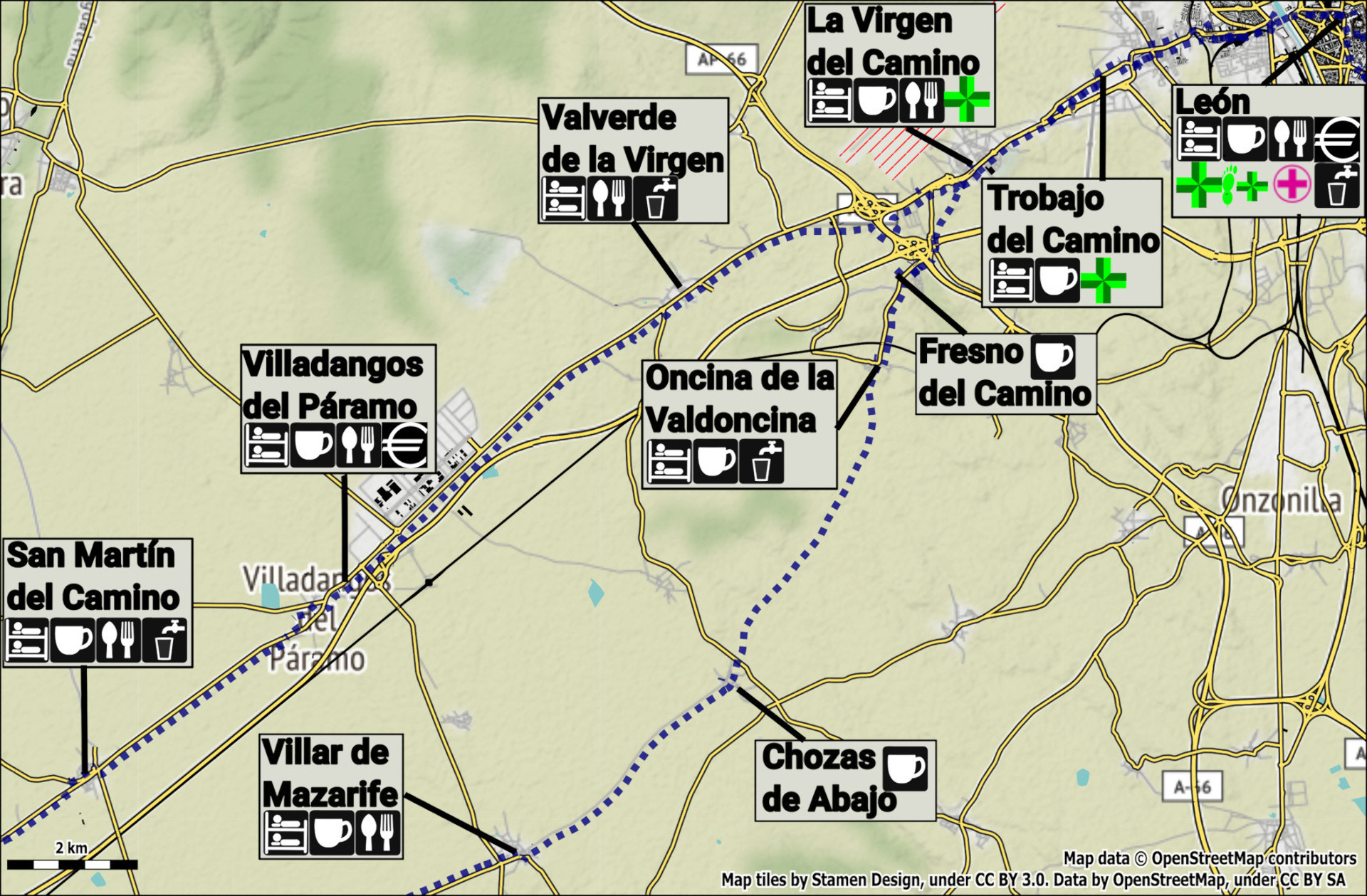 León to San Martín del Camino Map