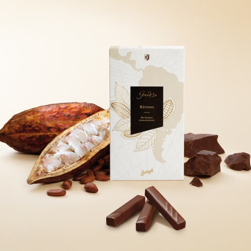 Grand Cru Bâtons: vegane Pralinés mit frischem Kakaofruchtsaft von Sprüngli