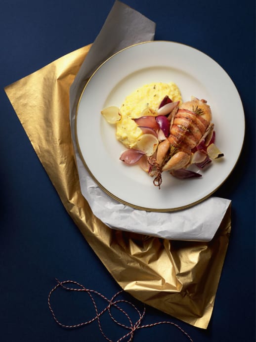 Hauptgang: Wachtel mit Speck auf Kräuterpolenta