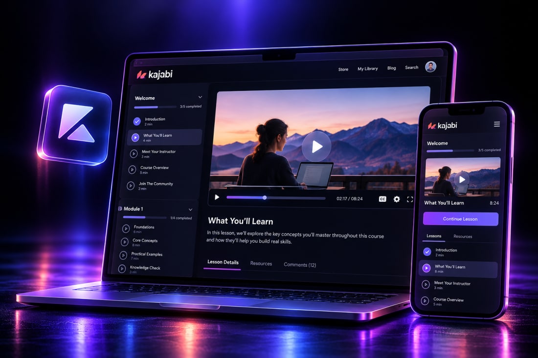 Kajabi course and website mockup