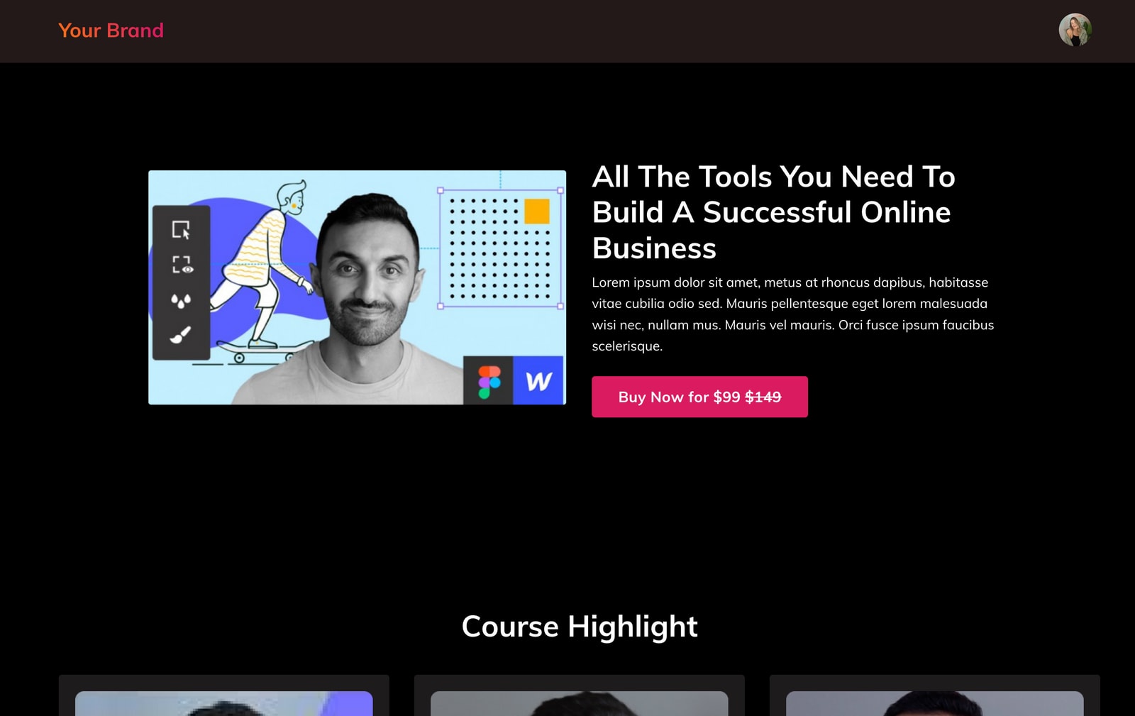 Online Course Sales Page with Custom Sections page screenshot