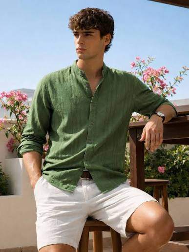 Green Linen Casual Shirt