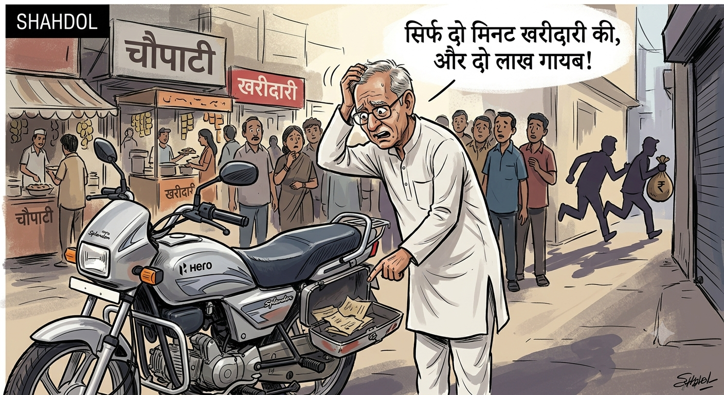दिनदहाड़े बाइक की डिग्गी से 2 लाख रुपये नकदी लेकर फरार हुए बदमाश