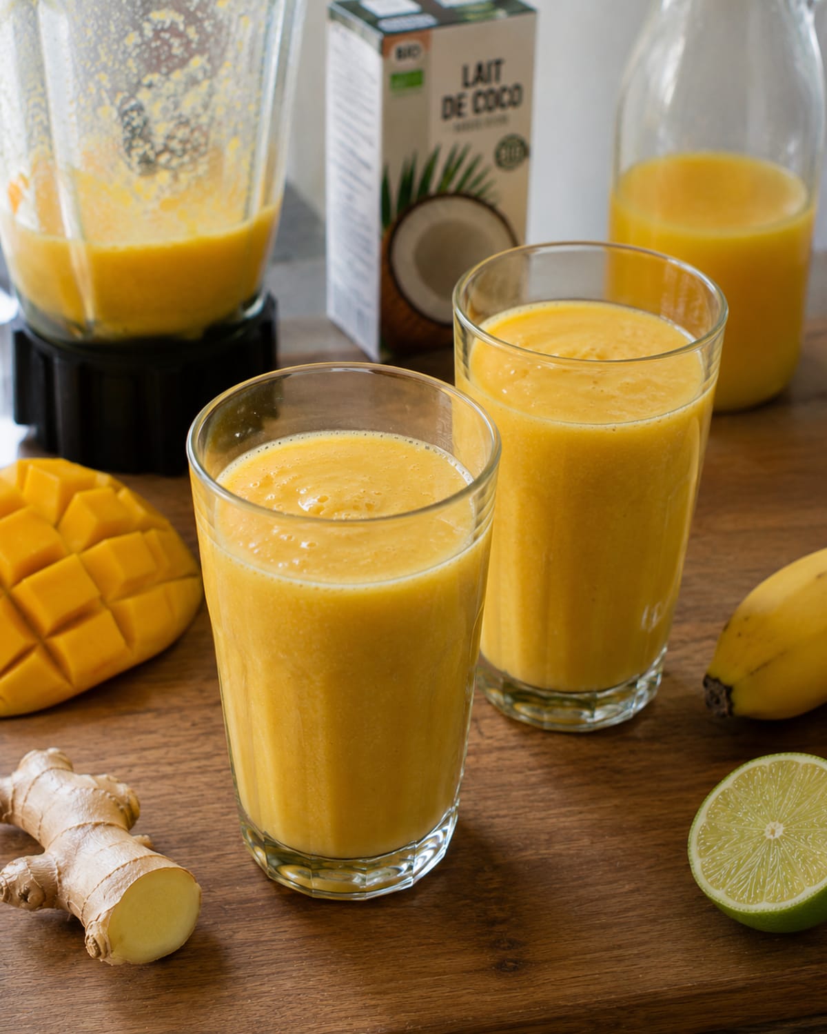 Smoothie mangue, banane et gingembre